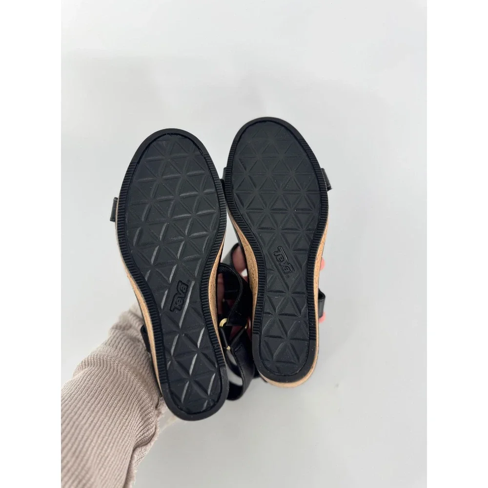 Teva Arrabelle Wedge Sandals‎ Women Size 7 Black Leather Cork Heel Strappy
